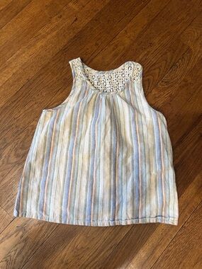 Peek Girls' Striped Crochet Yoke Tank Top - Blue, Pink, Tan, Cream